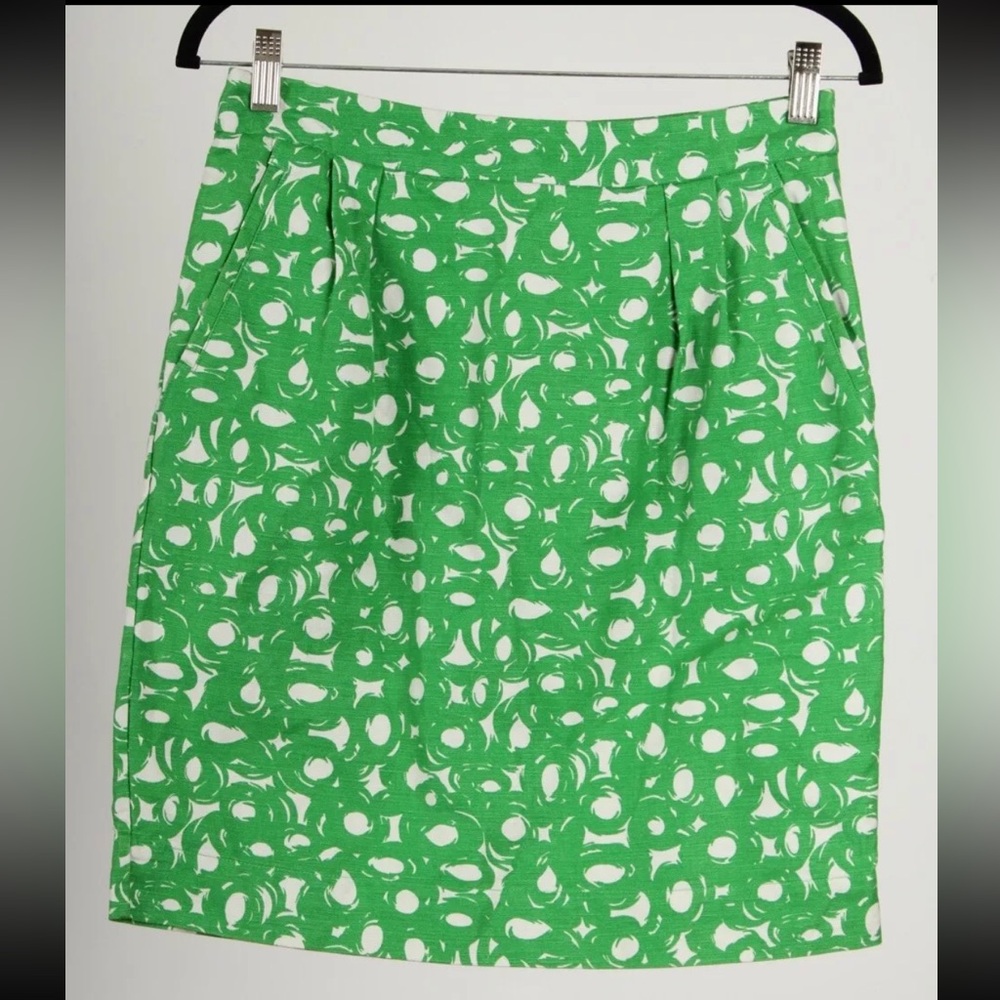 Boden Women’s Skirt 6 Green White A Line Pockets Lined Cotton Linen Blend